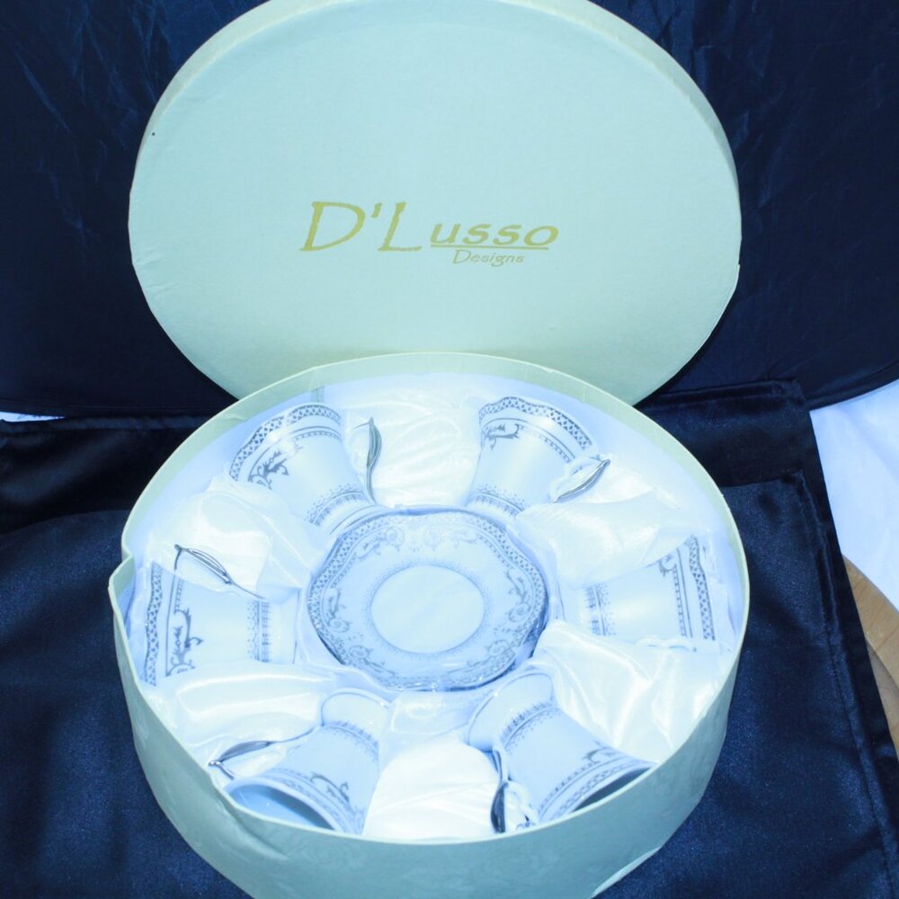 D'Lusso Designs 12 Piece  Porcelain Expresso Coffee Cups and Saucer Set - New